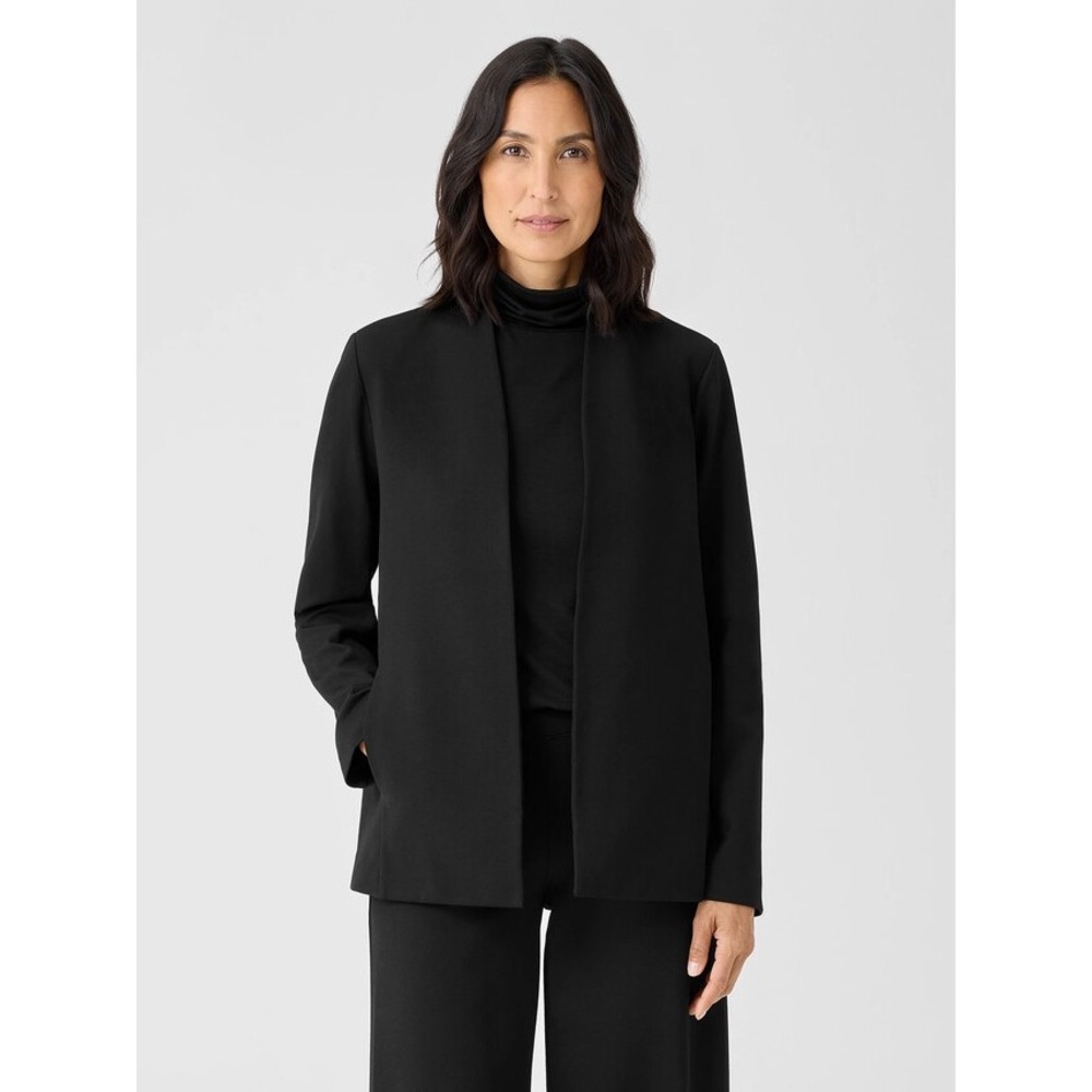 Eileen Fisher Washable Flex Ponte Jacket Sz XS‎ Black Tailored Oversized Stretch